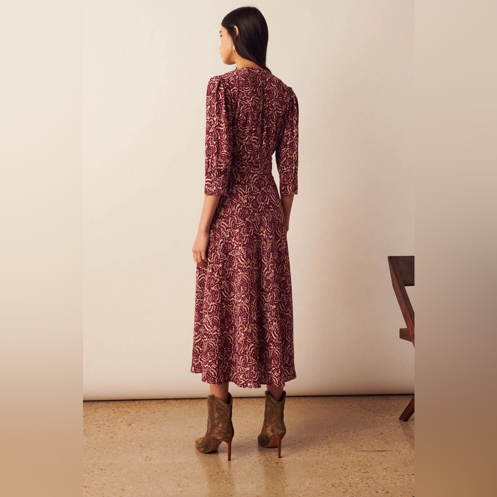 BA&SH Loa Midi dress in purple ivory print women’s size US 8 INT L - Picture 3 of 11
